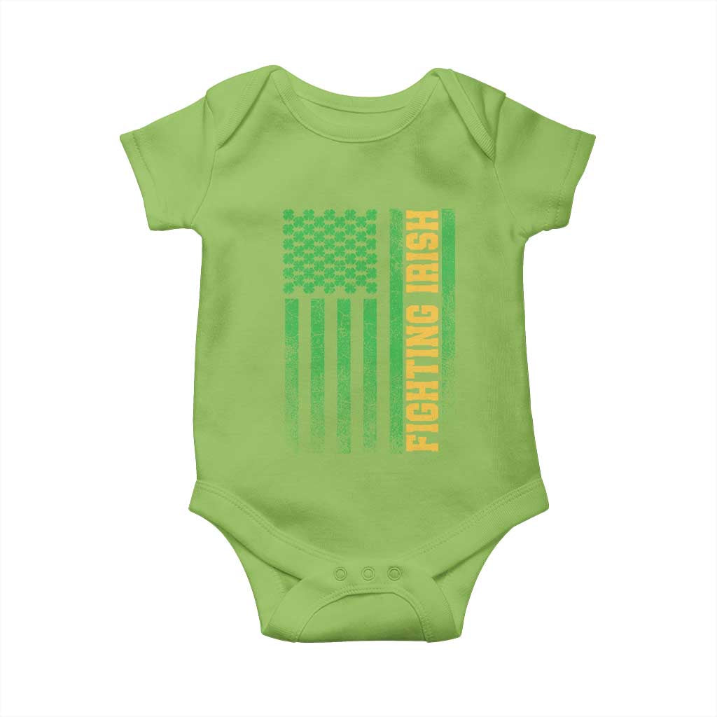 Vintage Fighting Irish Shamrock American Flag Baby Onesie
