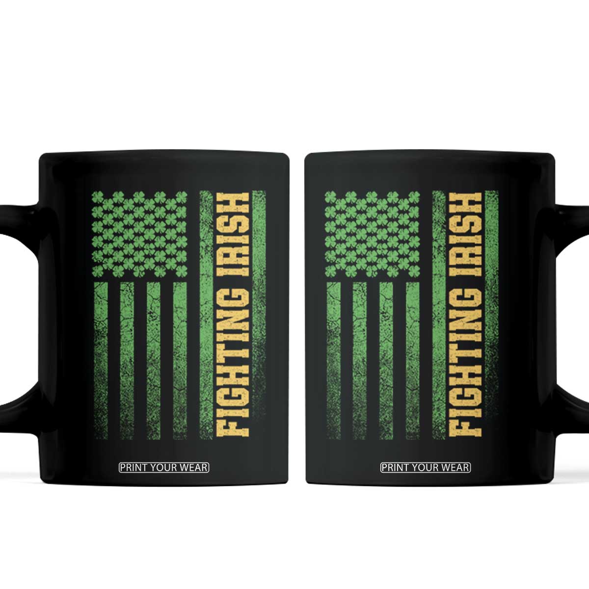 Vintage Fighting Irish Shamrock American Flag Coffee Mug TS11 Black Print Your Wear