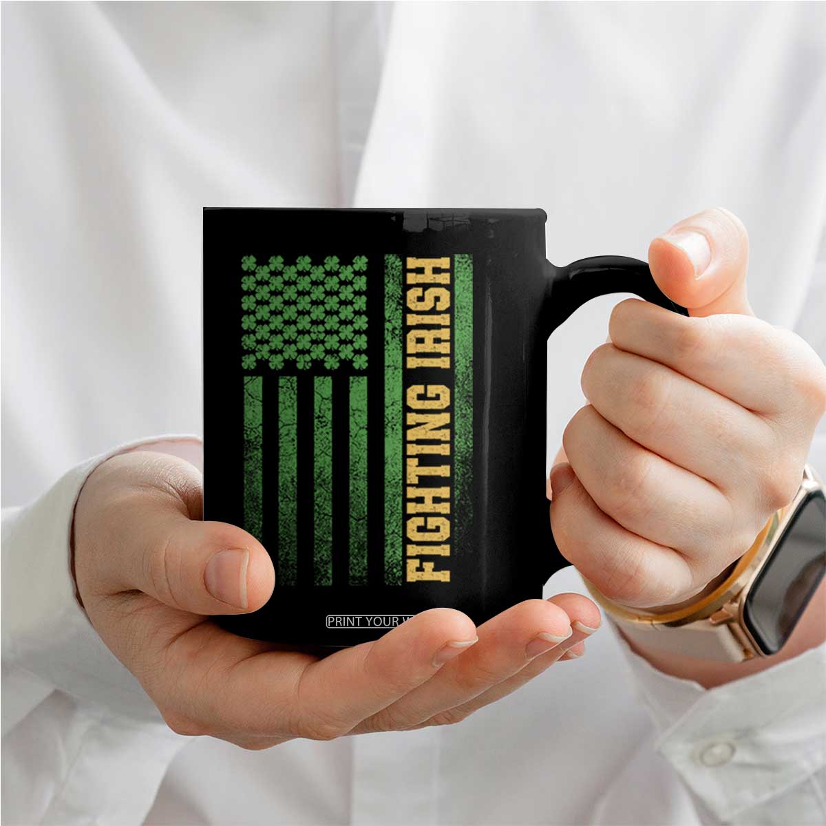Vintage Fighting Irish Shamrock American Flag Coffee Mug