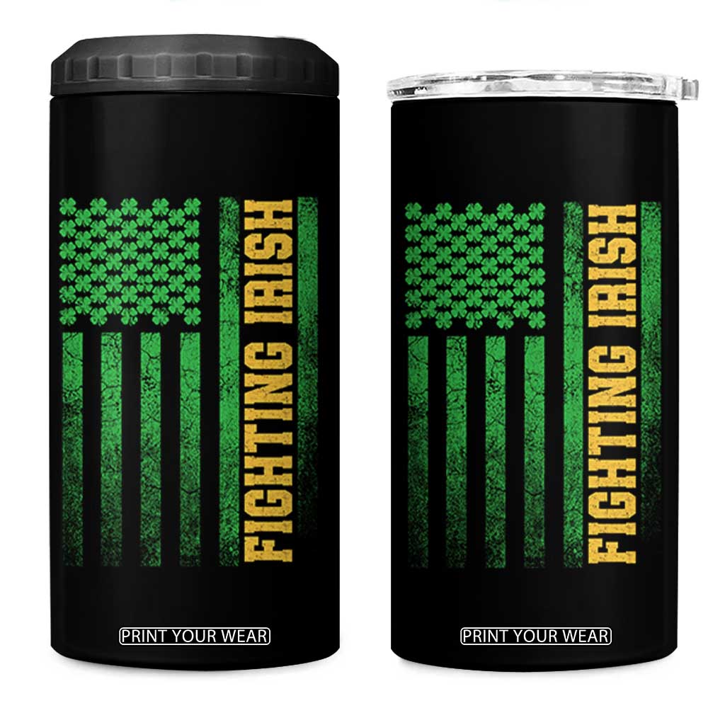 Vintage Fighting Irish Shamrock American Flag 4 in 1 Can Cooler Tumbler TS11 One Size: 16 oz Black Print Your Wear