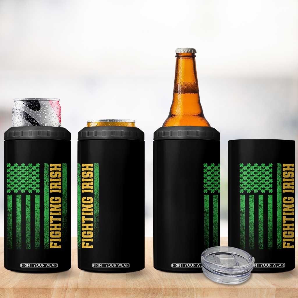 Vintage Fighting Irish Shamrock American Flag 4 in 1 Can Cooler Tumbler