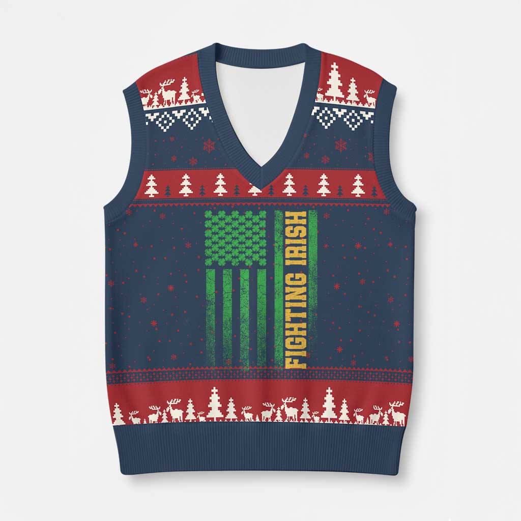 Vintage Fighting Irish Shamrock American Flag V-Neck Knit Sweater Vest TS11 Navy Red Print Your Wear