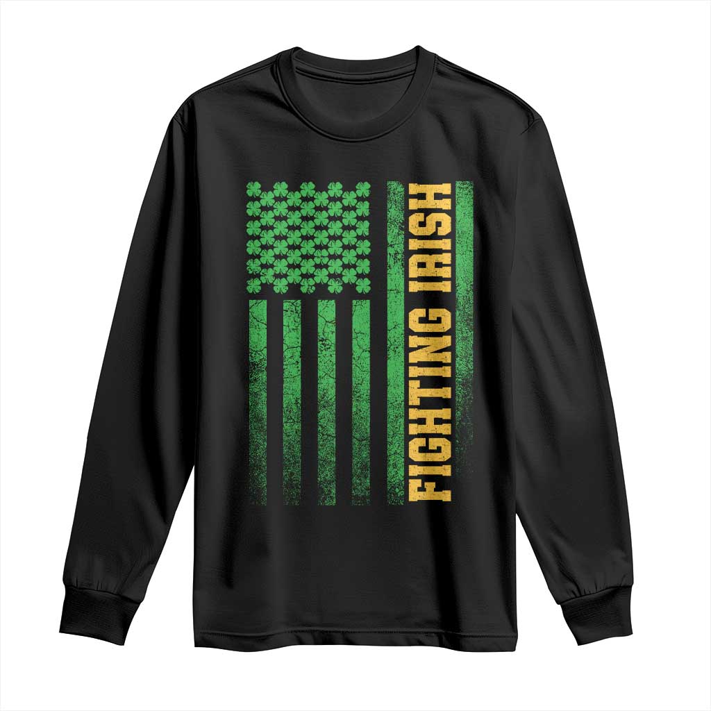 Vintage Fighting Irish Shamrock American Flag Long Sleeve Shirt