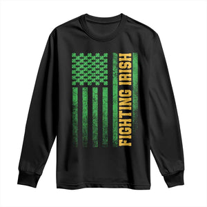 Vintage Fighting Irish Shamrock American Flag Long Sleeve Shirt