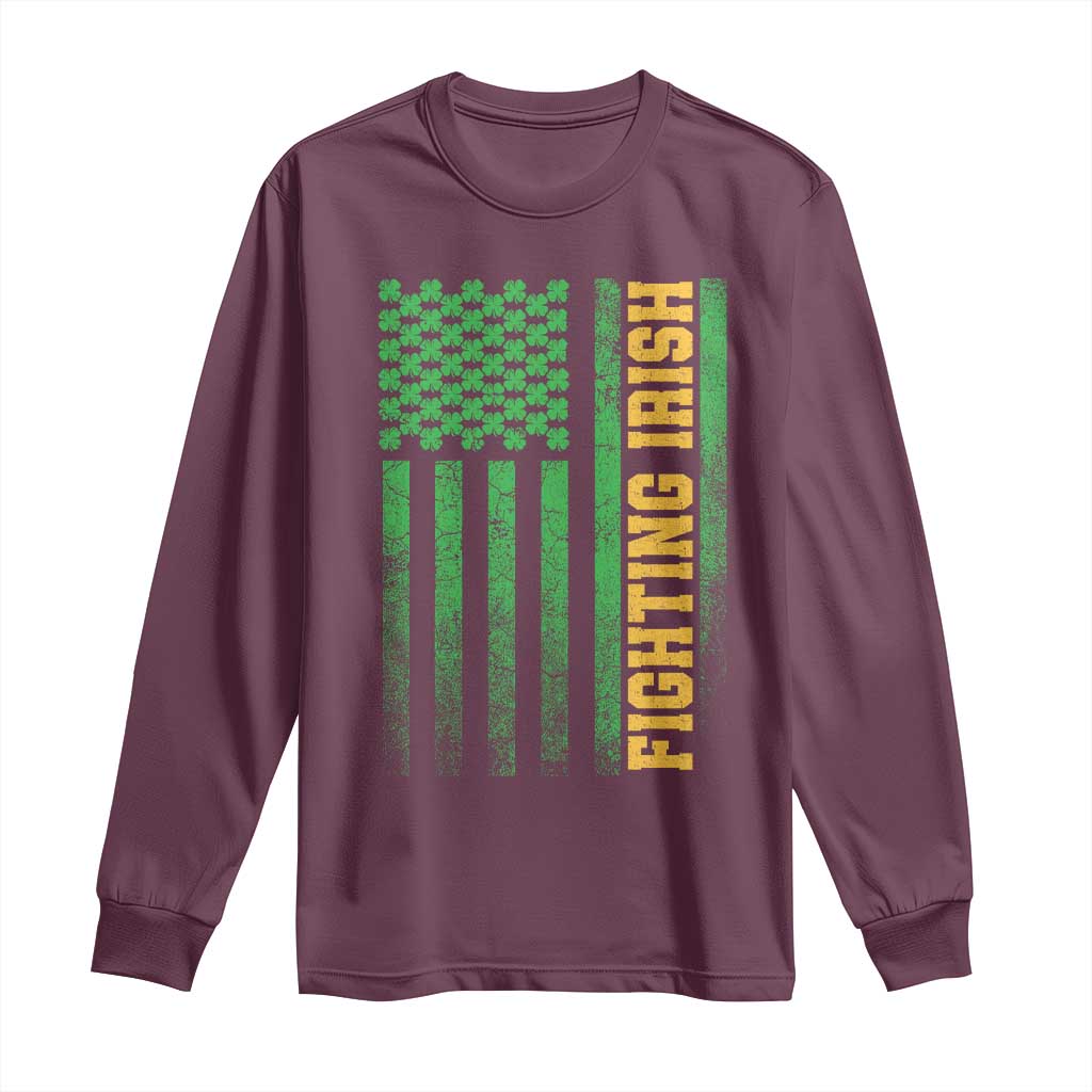 Vintage Fighting Irish Shamrock American Flag Long Sleeve Shirt
