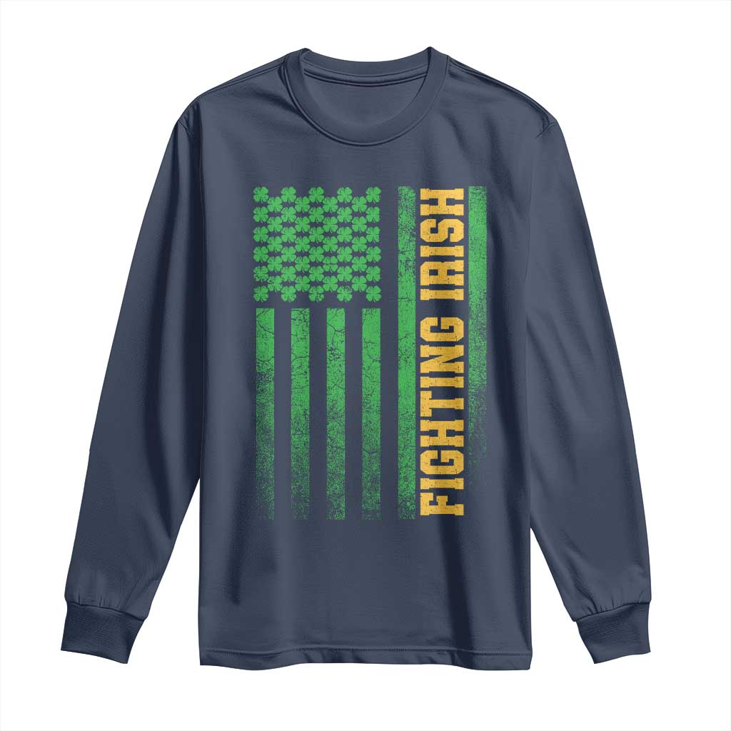 Vintage Fighting Irish Shamrock American Flag Long Sleeve Shirt