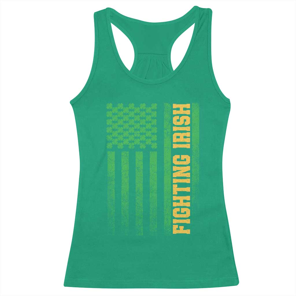 Vintage Fighting Irish Shamrock American Flag Racerback Tank Top TS11 Irish Green Print Your Wear