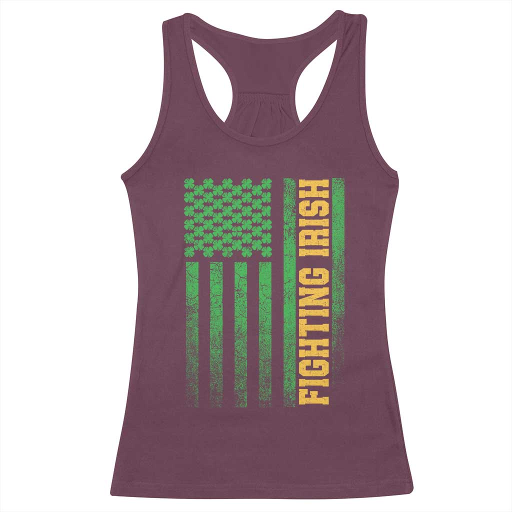 Vintage Fighting Irish Shamrock American Flag Racerback Tank Top