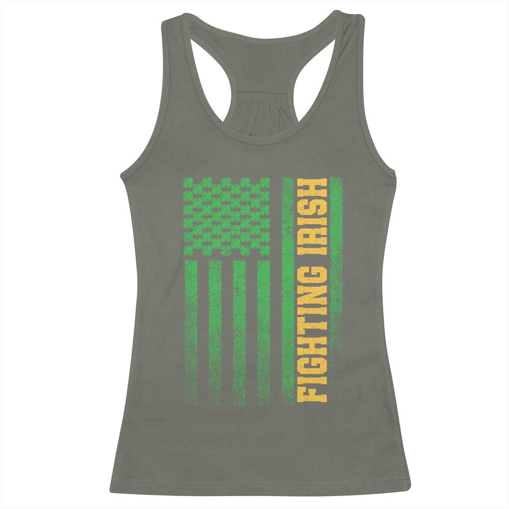 Vintage Fighting Irish Shamrock American Flag Racerback Tank Top