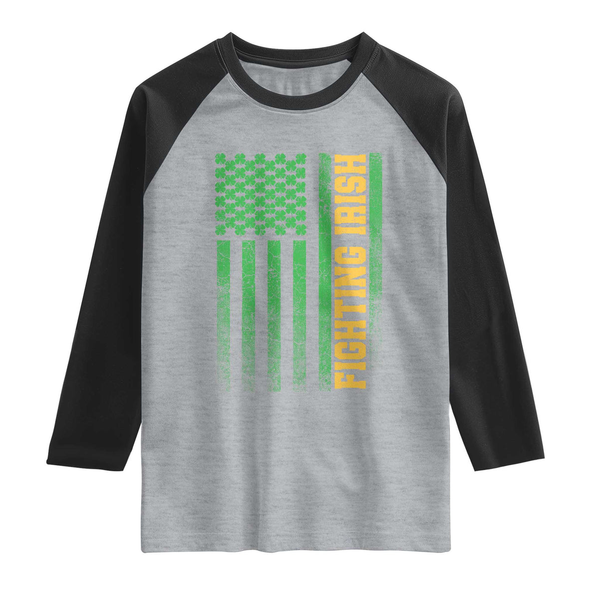 Vintage Fighting Irish Shamrock American Flag Raglan Shirt