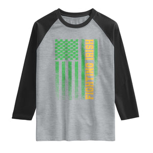 Vintage Fighting Irish Shamrock American Flag Raglan Shirt