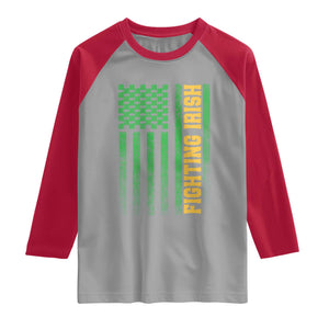 Vintage Fighting Irish Shamrock American Flag Raglan Shirt