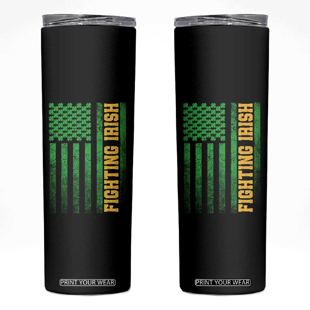 Vintage Fighting Irish Shamrock American Flag Skinny Tumbler TS11 Black Print Your Wear