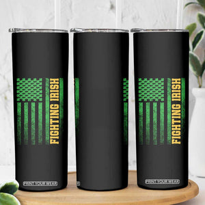 Vintage Fighting Irish Shamrock American Flag Skinny Tumbler