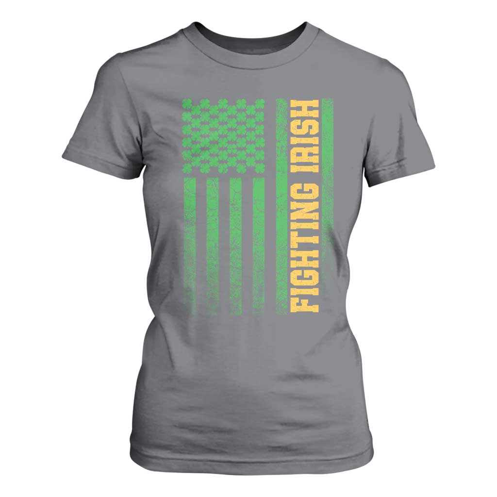 Vintage Fighting Irish Shamrock American Flag T Shirt For Women