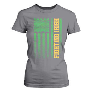 Vintage Fighting Irish Shamrock American Flag T Shirt For Women