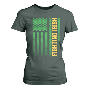 Vintage Fighting Irish Shamrock American Flag T Shirt For Women