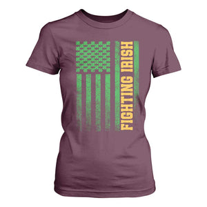 Vintage Fighting Irish Shamrock American Flag T Shirt For Women