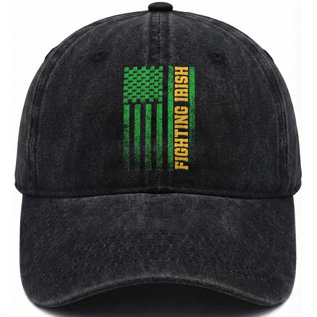 Vintage Fighting Irish Shamrock American Flag Washed Cotton Baseball Cap TS11 Print Your Wear