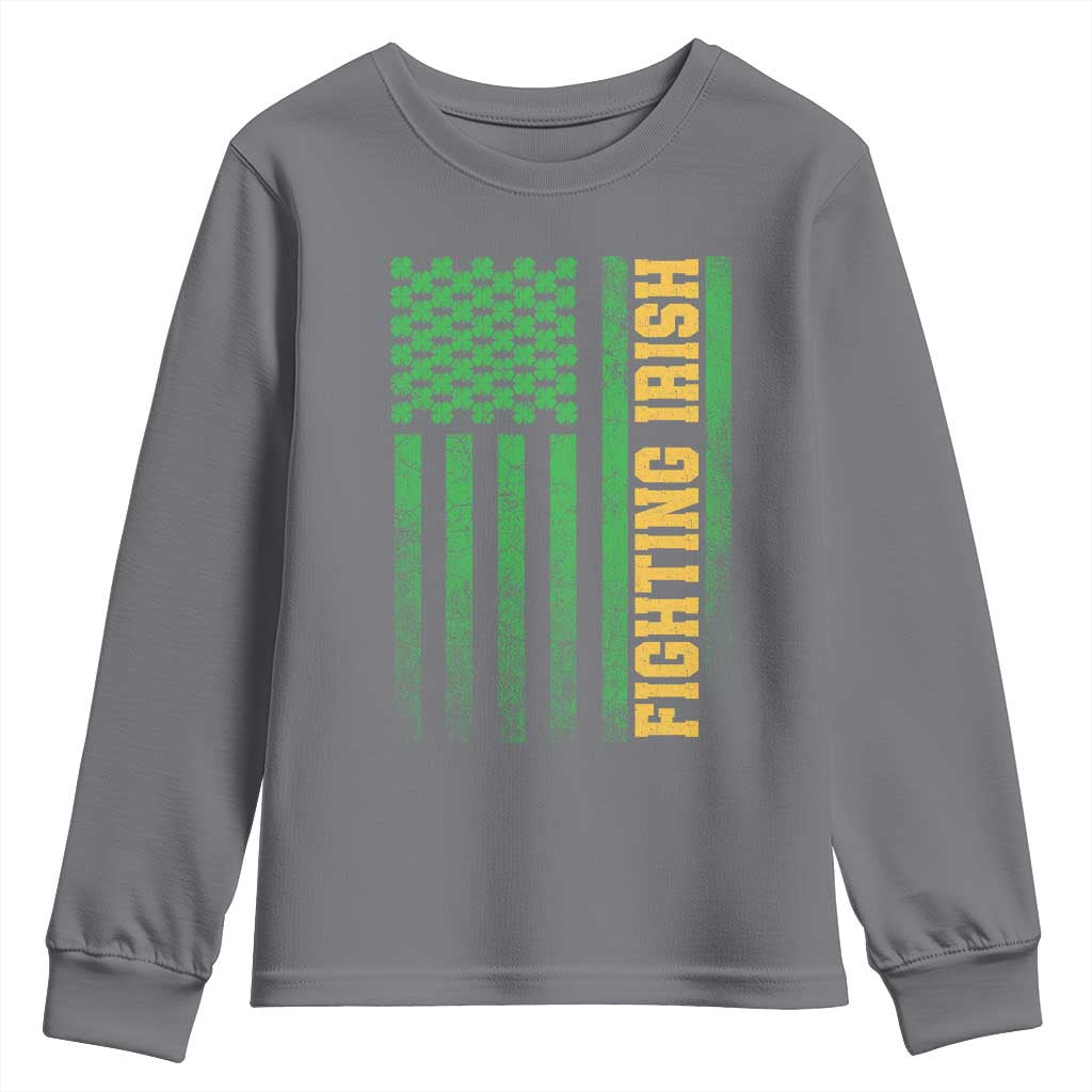 Vintage Fighting Irish Shamrock American Flag Youth Sweatshirt
