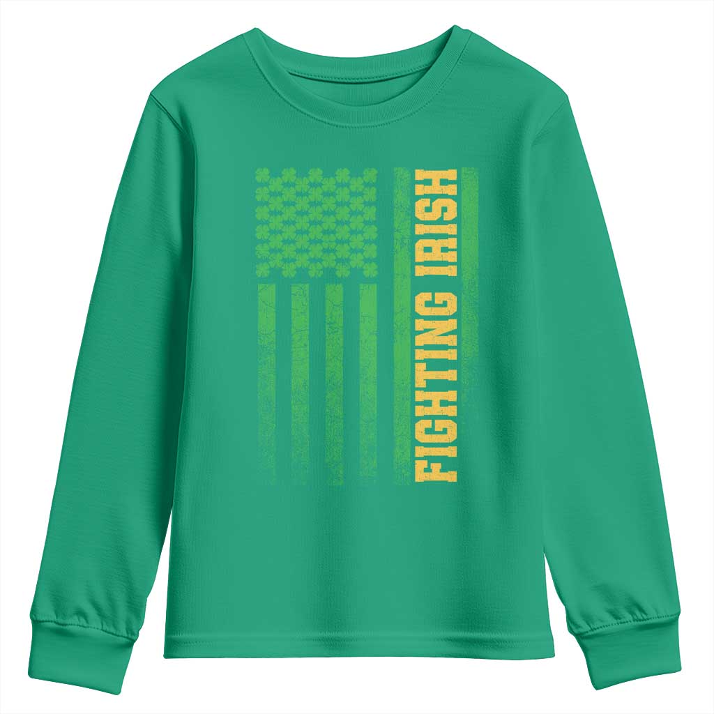 Vintage Fighting Irish Shamrock American Flag Youth Sweatshirt TS11 Irish Green Print Your Wear