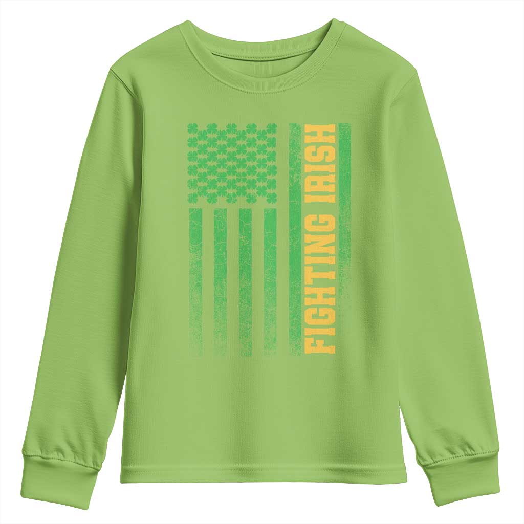 Vintage Fighting Irish Shamrock American Flag Youth Sweatshirt
