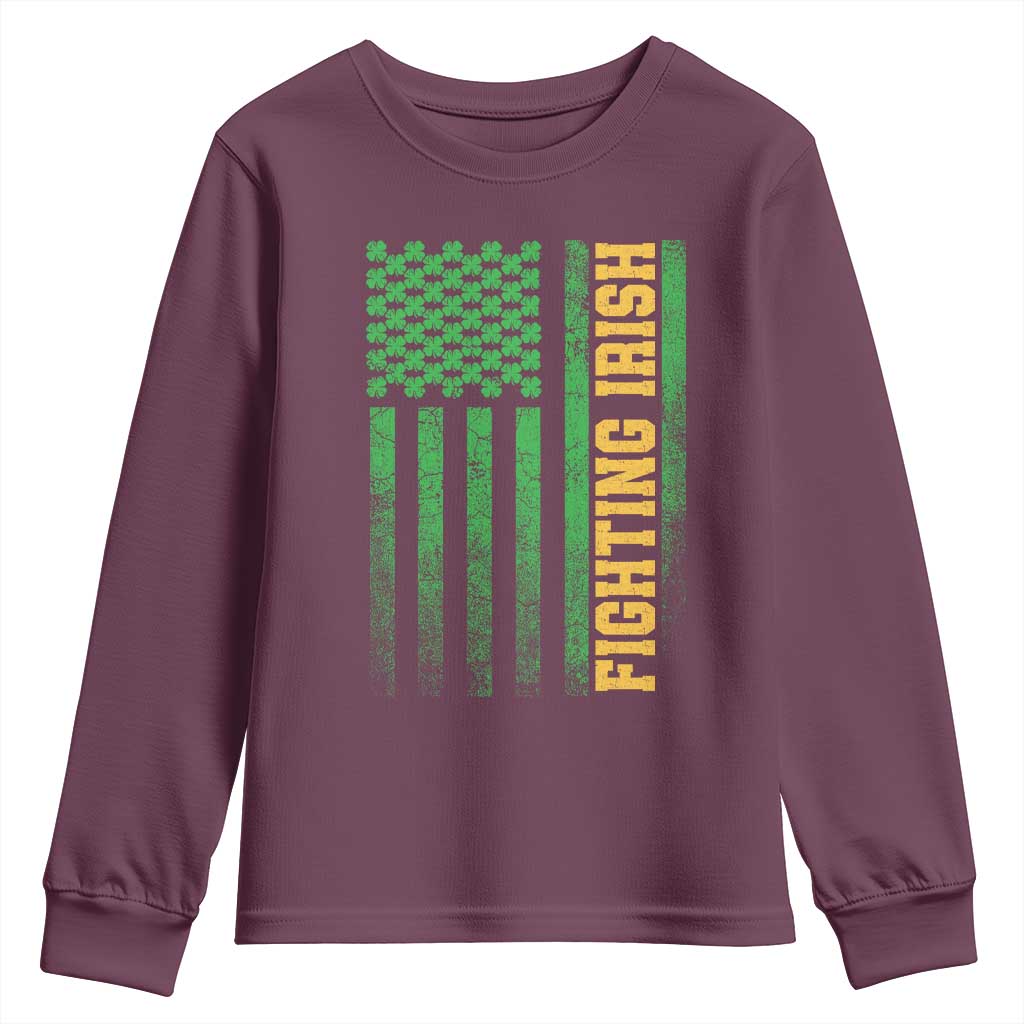 Vintage Fighting Irish Shamrock American Flag Youth Sweatshirt