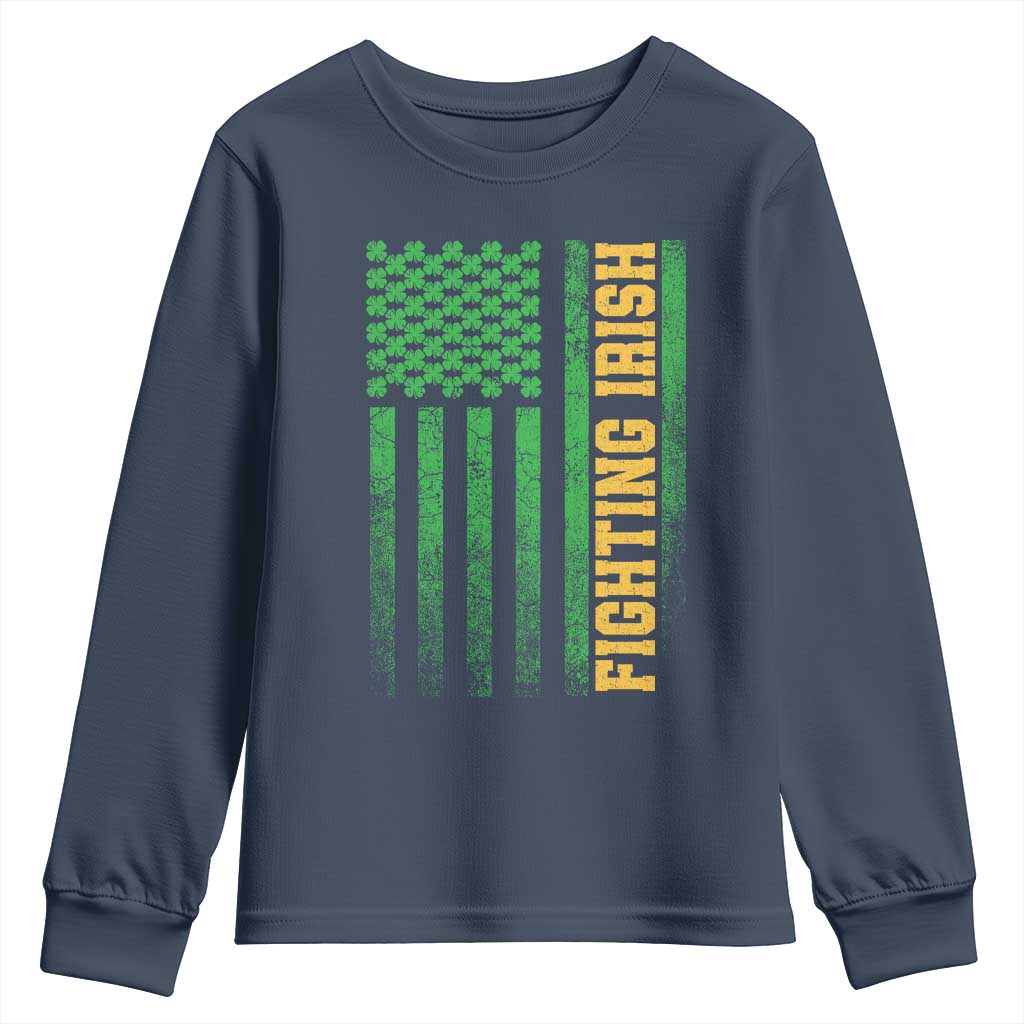Vintage Fighting Irish Shamrock American Flag Youth Sweatshirt