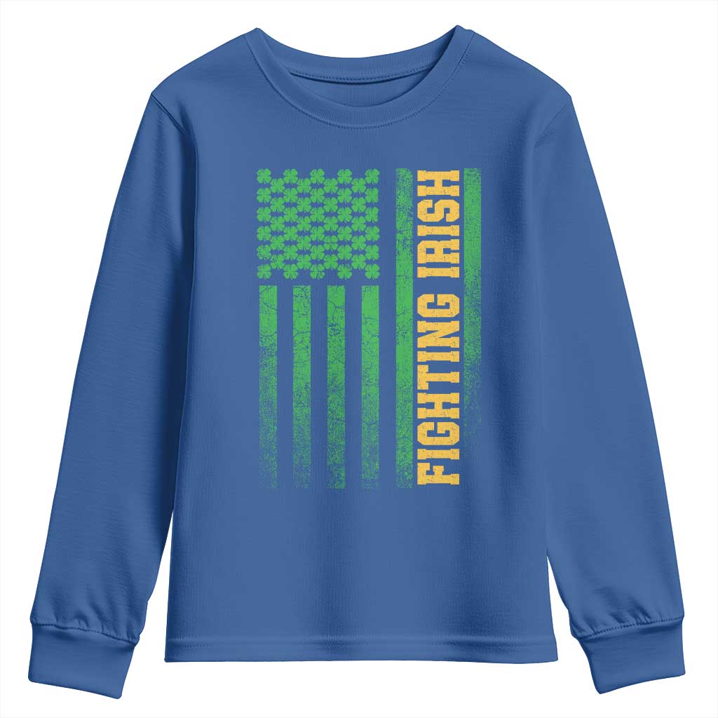 Vintage Fighting Irish Shamrock American Flag Youth Sweatshirt