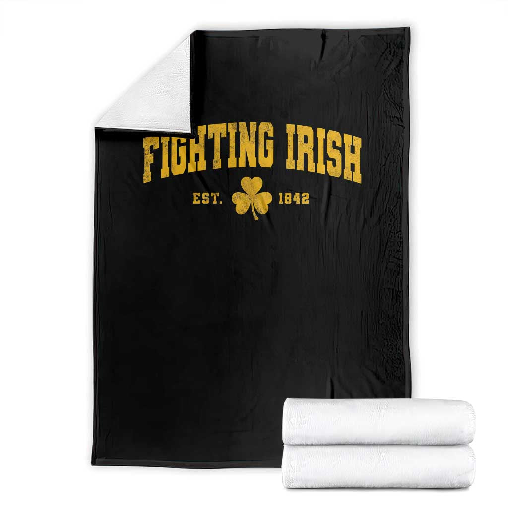 Fighting Irish Est 1842 Throw Blanket Vintage Varsity Sports Jersey Style Gold Shamrock TS11 Black Print Your Wear