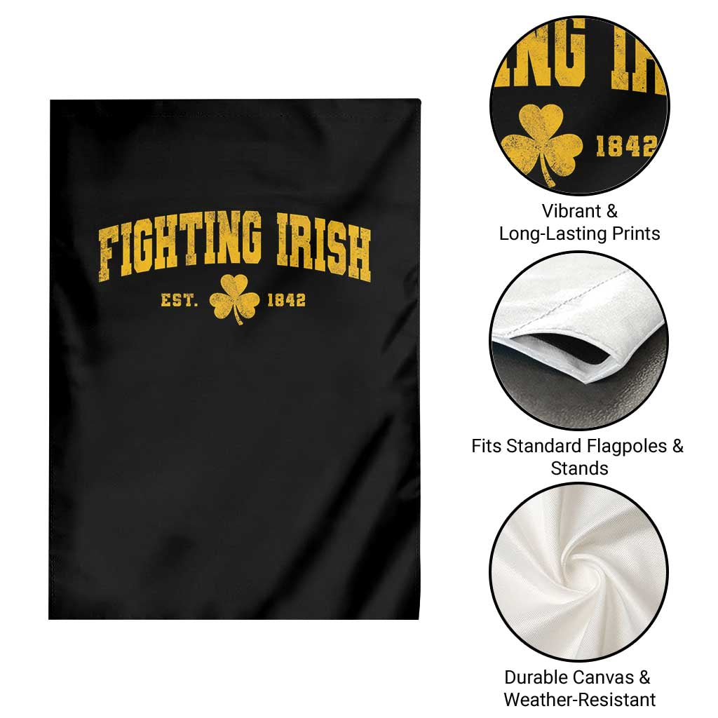 Fighting Irish Est 1842 Garden Flag Vintage Varsity Sports Jersey Style Gold Shamrock