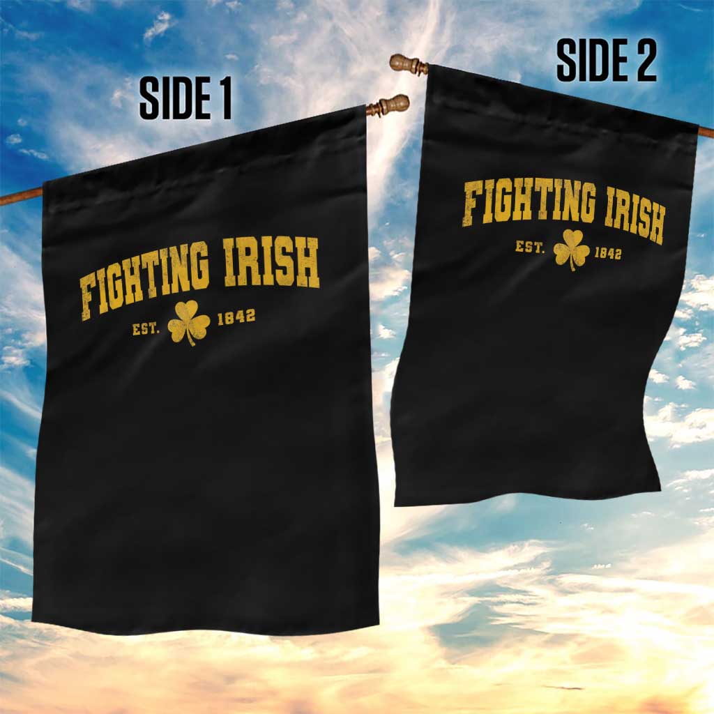 Fighting Irish Est 1842 Garden Flag Vintage Varsity Sports Jersey Style Gold Shamrock