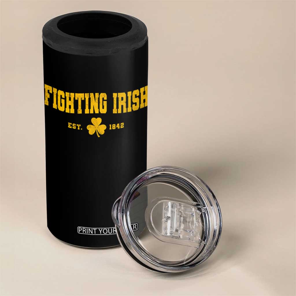 Fighting Irish Est 1842 4 in 1 Can Cooler Tumbler Vintage Varsity Sports Jersey Style Gold Shamrock