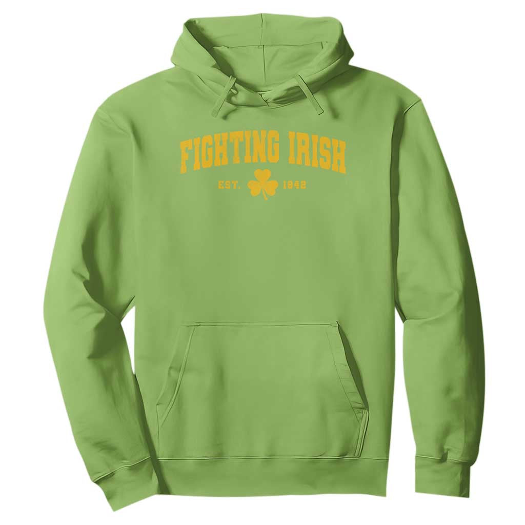 Fighting Irish Est 1842 Hoodie Vintage Varsity Sports Jersey Style Gold Shamrock