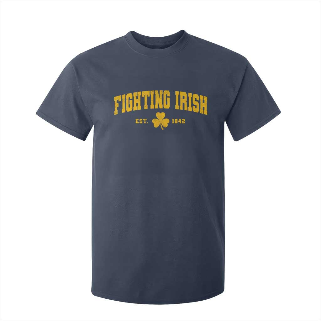 Fighting Irish Est 1842 T Shirt For Kid Vintage Varsity Sports Jersey Style Gold Shamrock
