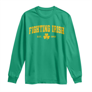 Fighting Irish Est 1842 Long Sleeve Shirt Vintage Varsity Sports Jersey Style Gold Shamrock