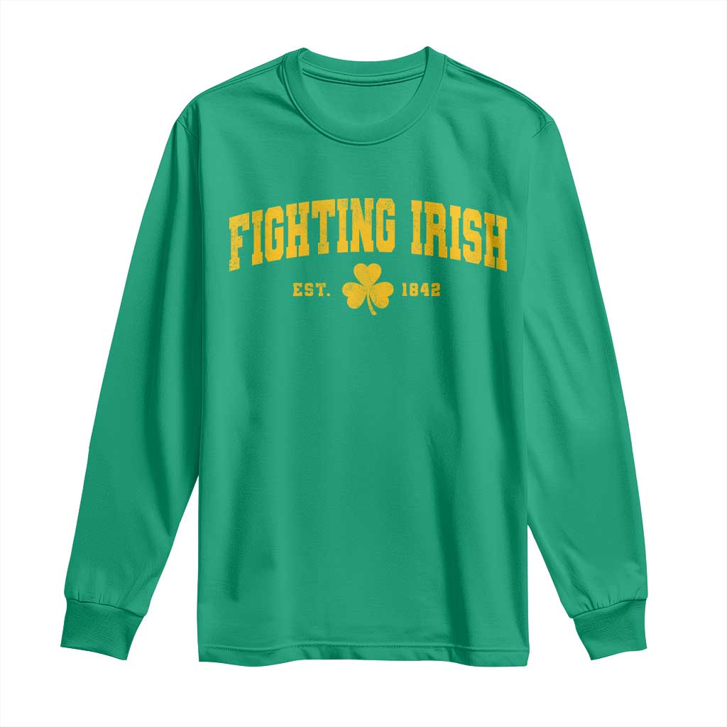 Fighting Irish Est 1842 Long Sleeve Shirt Vintage Varsity Sports Jersey Style Gold Shamrock TS11 Irish Green Print Your Wear