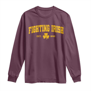 Fighting Irish Est 1842 Long Sleeve Shirt Vintage Varsity Sports Jersey Style Gold Shamrock