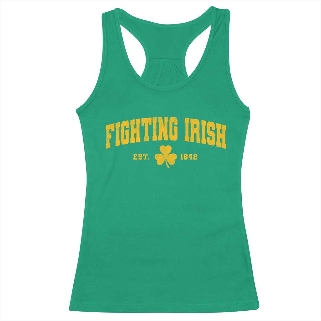 Fighting Irish Est 1842 Racerback Tank Top Vintage Varsity Sports Jersey Style Gold Shamrock TS11 Irish Green Print Your Wear