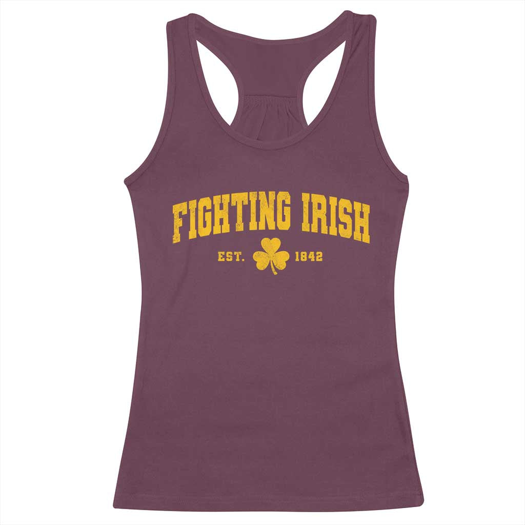 Fighting Irish Est 1842 Racerback Tank Top Vintage Varsity Sports Jersey Style Gold Shamrock