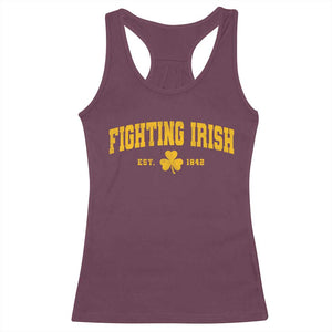 Fighting Irish Est 1842 Racerback Tank Top Vintage Varsity Sports Jersey Style Gold Shamrock