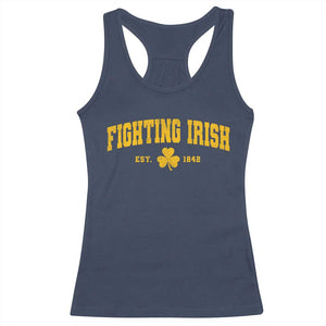 Fighting Irish Est 1842 Racerback Tank Top Vintage Varsity Sports Jersey Style Gold Shamrock