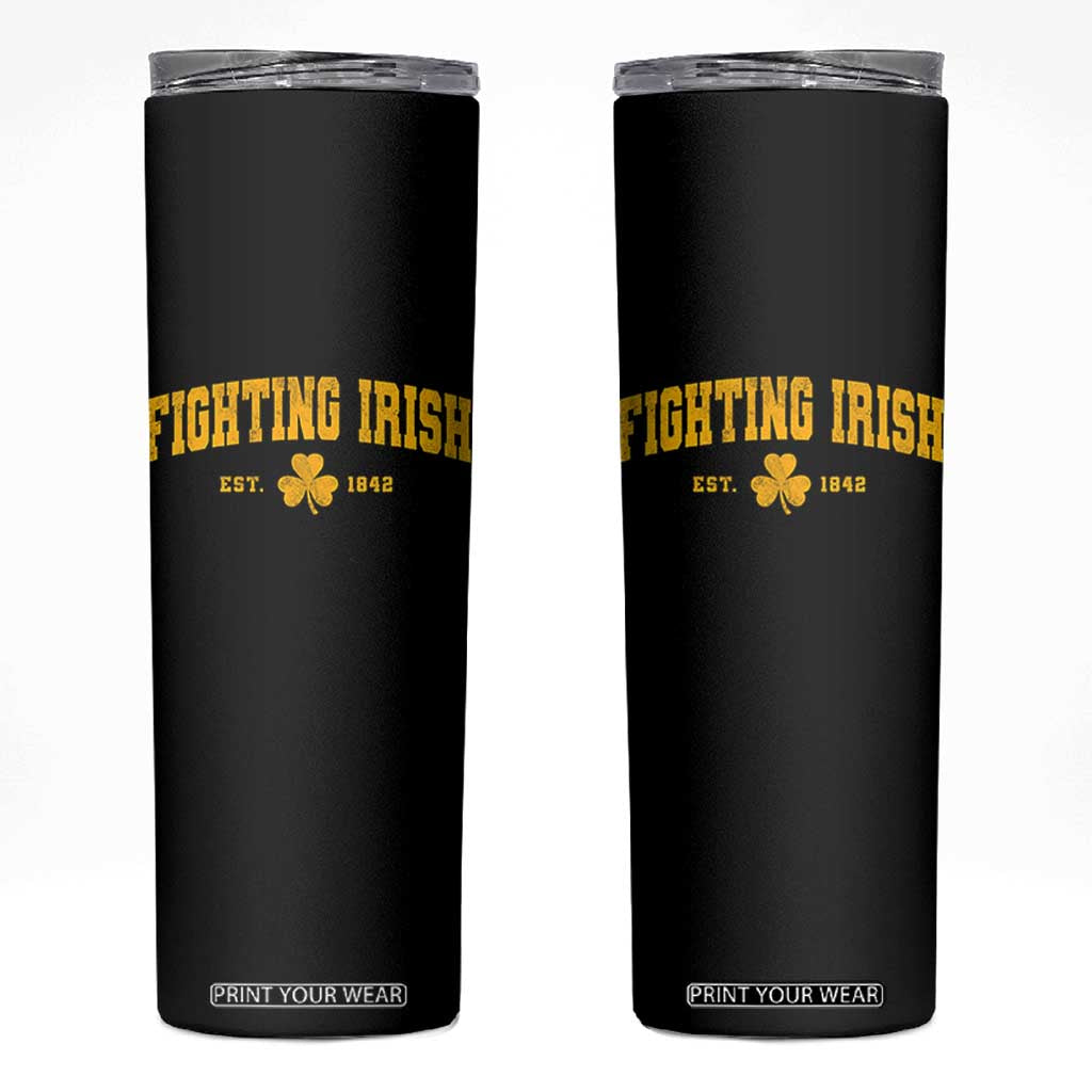 Fighting Irish Est 1842 Skinny Tumbler Vintage Varsity Sports Jersey Style Gold Shamrock TS11 Black Print Your Wear