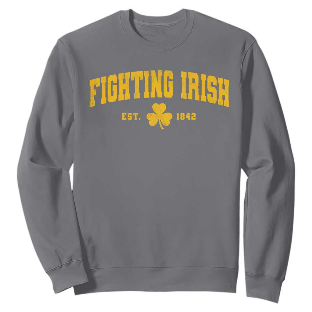 Fighting Irish Est 1842 Sweatshirt Vintage Varsity Sports Jersey Style Gold Shamrock
