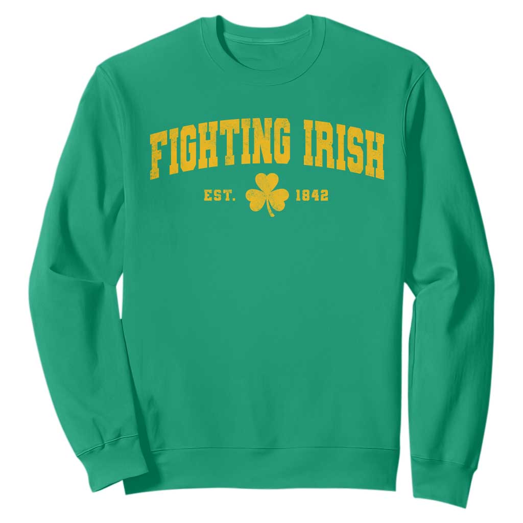 Fighting Irish Est 1842 Sweatshirt Vintage Varsity Sports Jersey Style Gold Shamrock