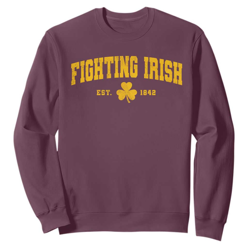 Fighting Irish Est 1842 Sweatshirt Vintage Varsity Sports Jersey Style Gold Shamrock