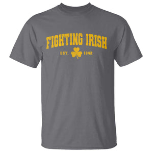 Fighting Irish Est 1842 T Shirt Vintage Varsity Sports Jersey Style Gold Shamrock