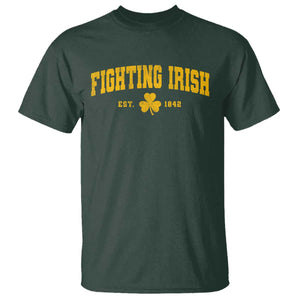 Fighting Irish Est 1842 T Shirt Vintage Varsity Sports Jersey Style Gold Shamrock