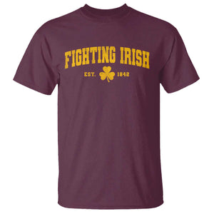 Fighting Irish Est 1842 T Shirt Vintage Varsity Sports Jersey Style Gold Shamrock