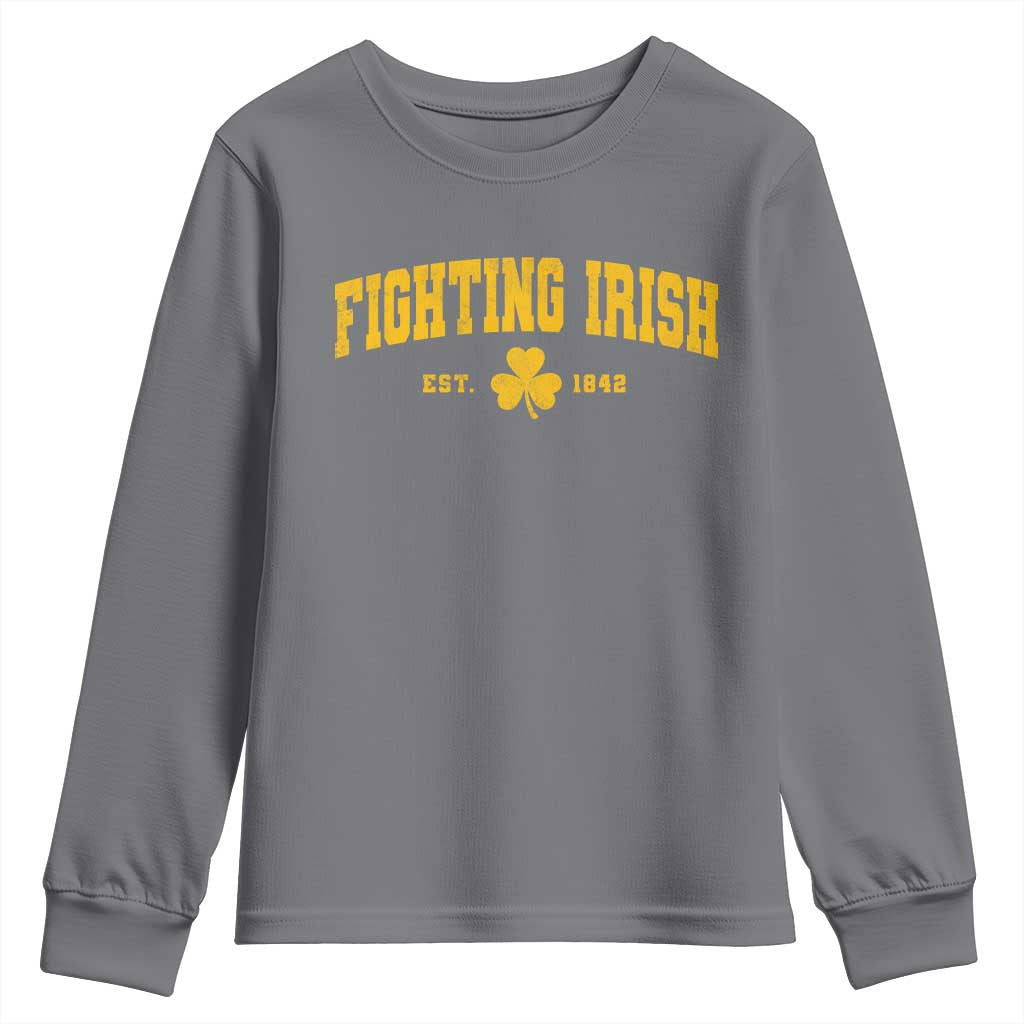 Fighting Irish Est 1842 Youth Sweatshirt Vintage Varsity Sports Jersey Style Gold Shamrock